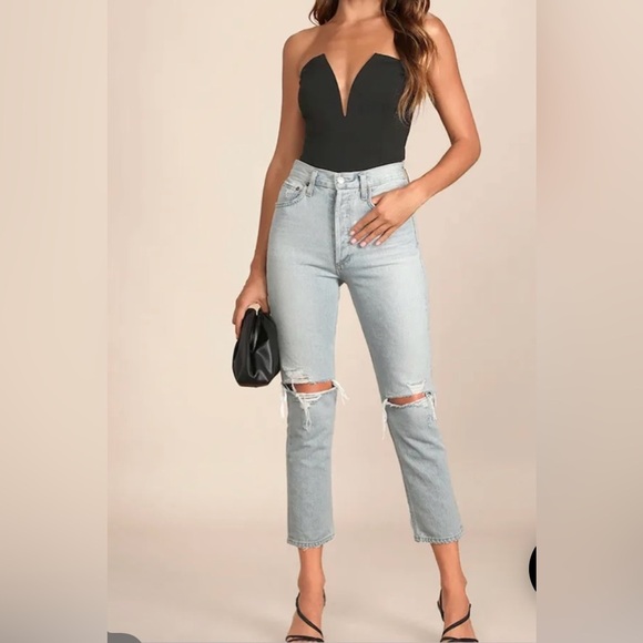 Lulu’s Black Notched Strapless Bodysuit NWOT - Picture 1 of 4